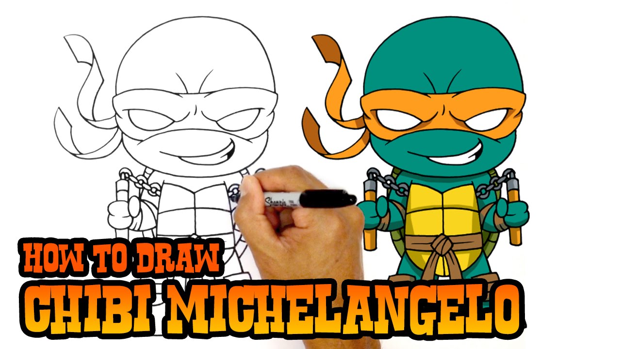 1280x720 How To Draw Michelangelo Teenage Mutant Ninja Turtles - Chibi Turtle Drawing
