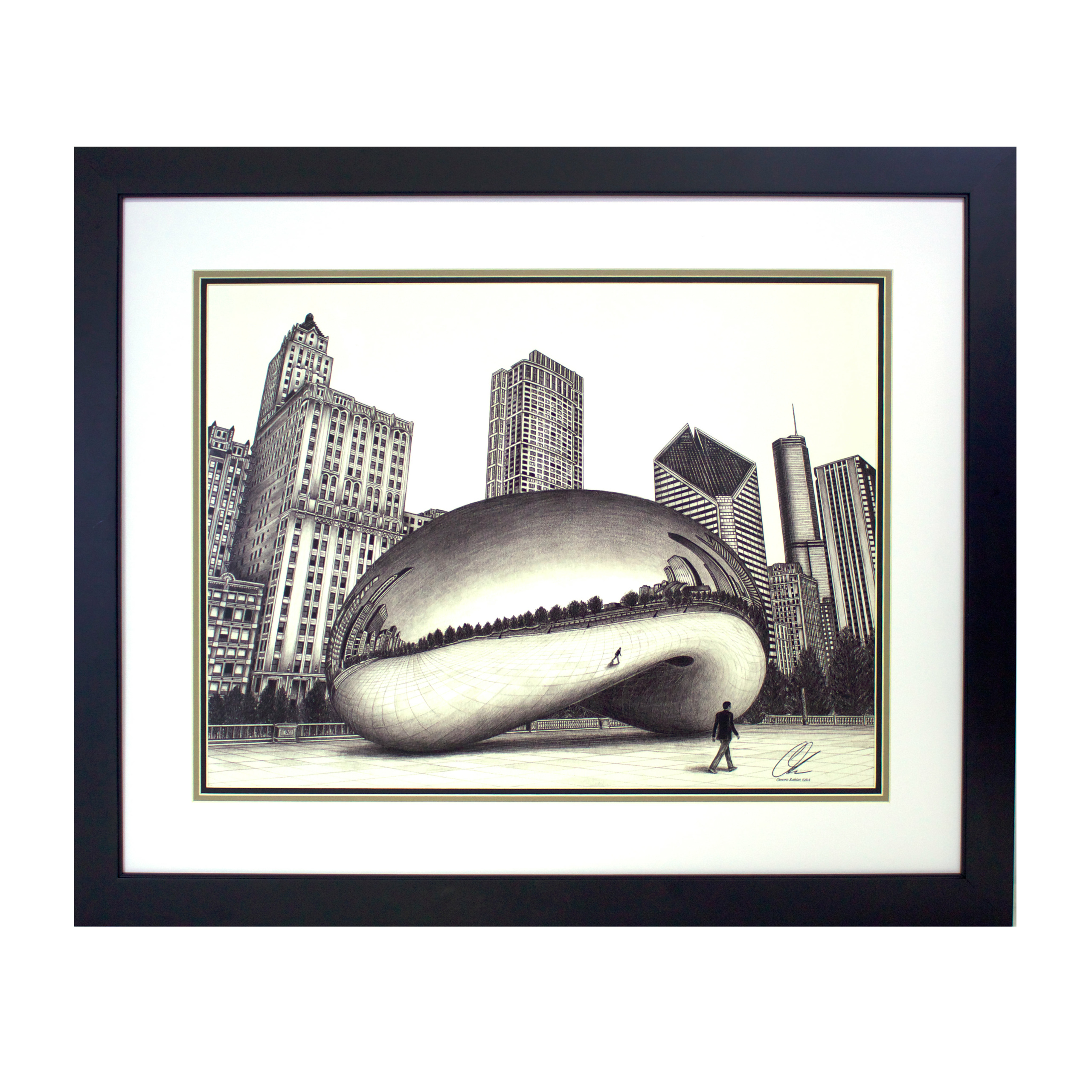 2560x2560 Chicago Themed Framed Art Print Drawings - Chicago Bean Drawing