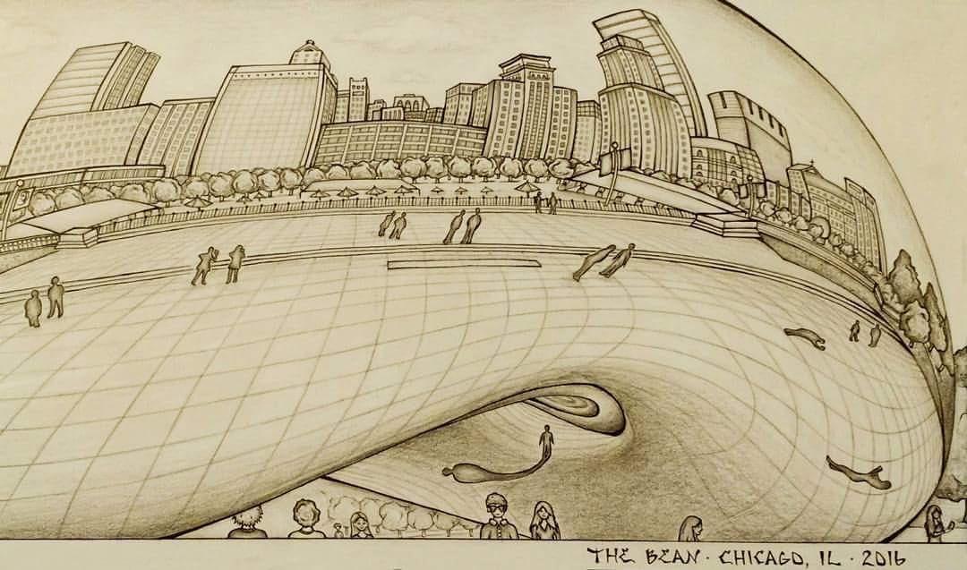 1080x637 drawing of the bean, millennium park, chicago - Chicago Bean Drawing
