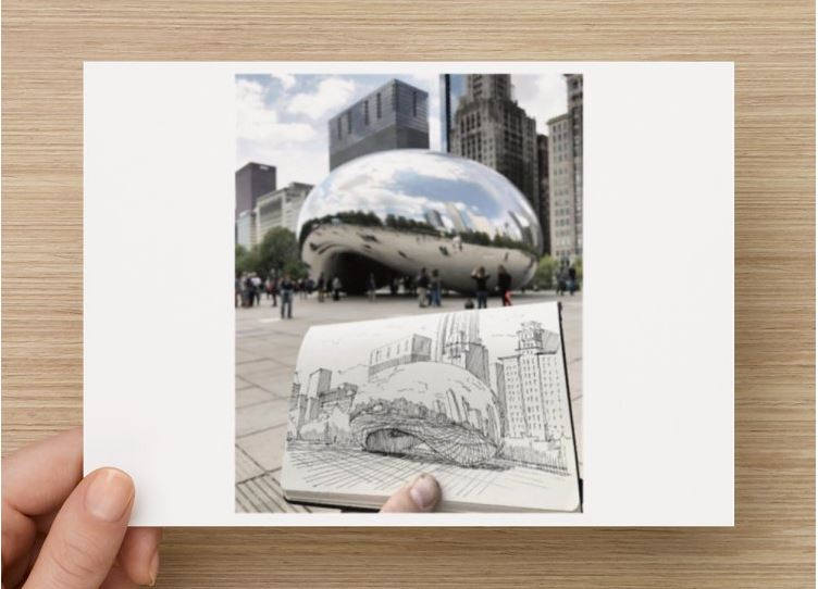 752x542 Ink Sketch Of Cloud Gate - Chicago Bean Drawing