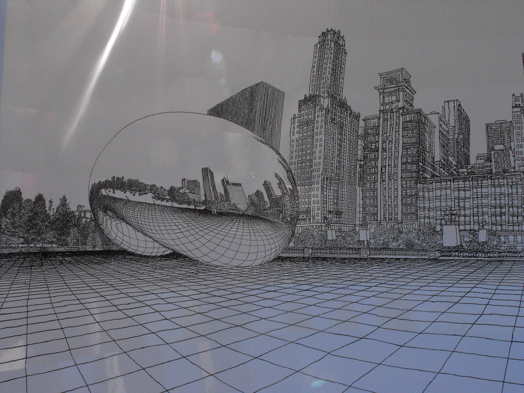 1024x768 perspective drawing of cloud gate this is an intricate - Chicago Bean Drawing