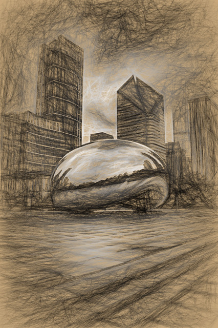 426x640 a famous chicago bean', digital drawing - Chicago Bean Drawing