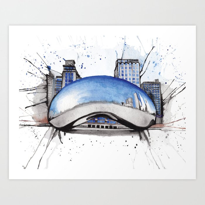 700x700 the bean chicago watercolor painting art print - Chicago Bean Drawing