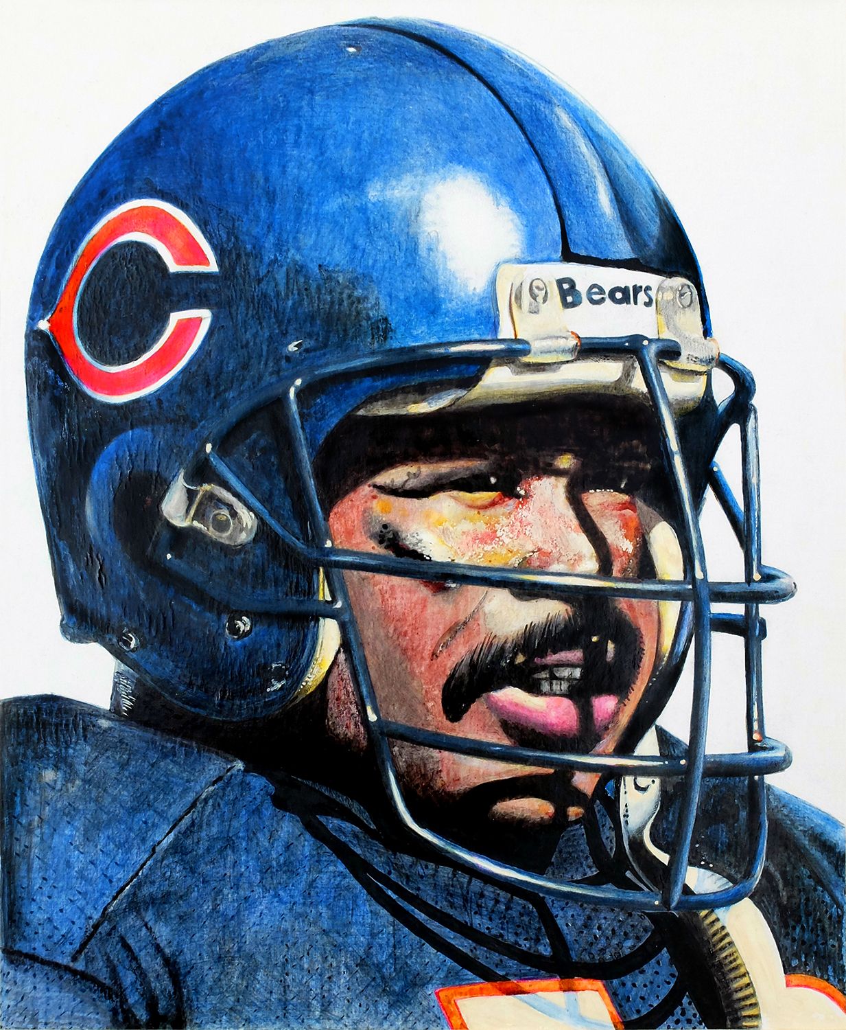 1233x1500 colored pencil and ink drawing of the chicago bears' mike - Chicago Bears Helmet Drawing