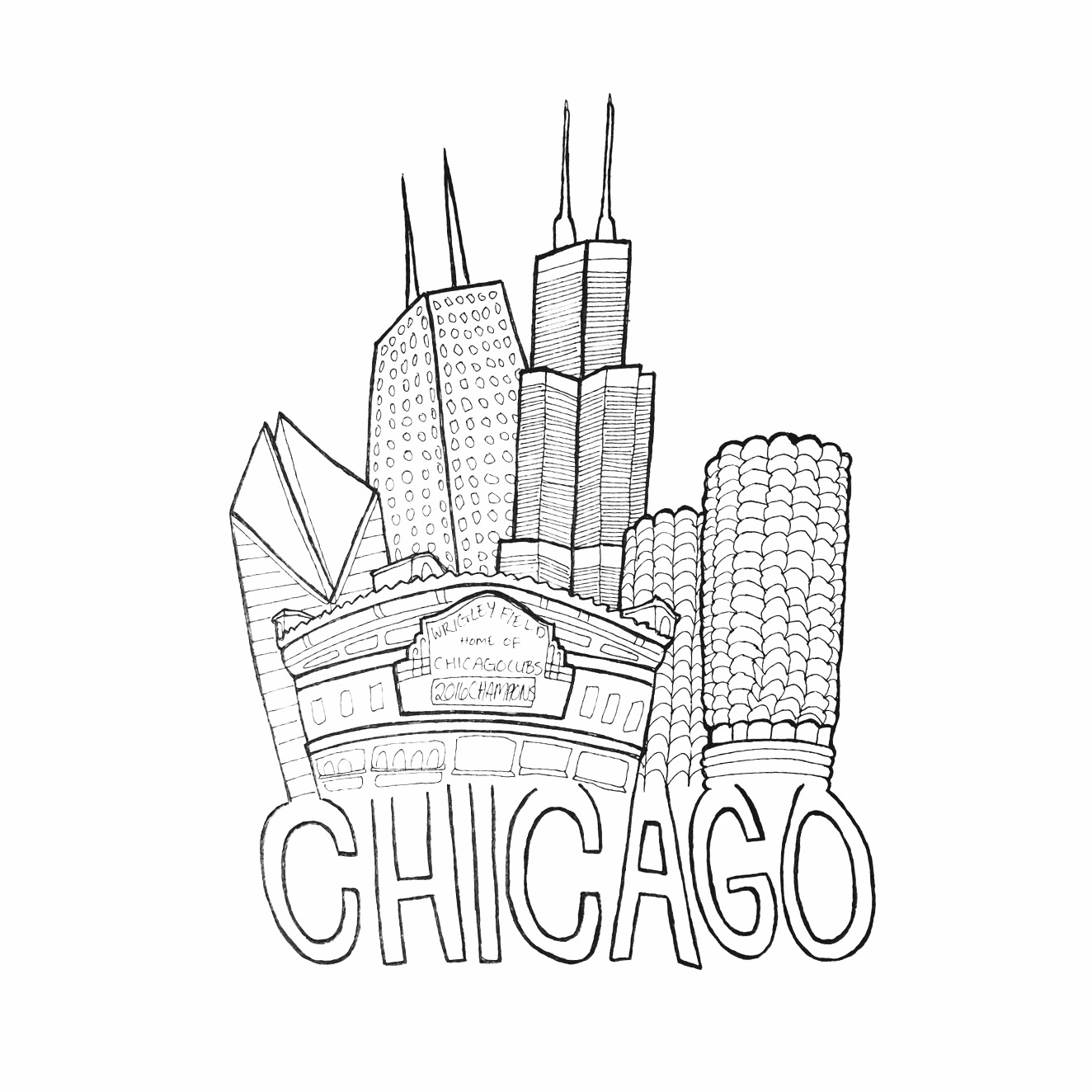 1324x1324 Chicago City Print Windrose Magazine - Chicago City Drawing