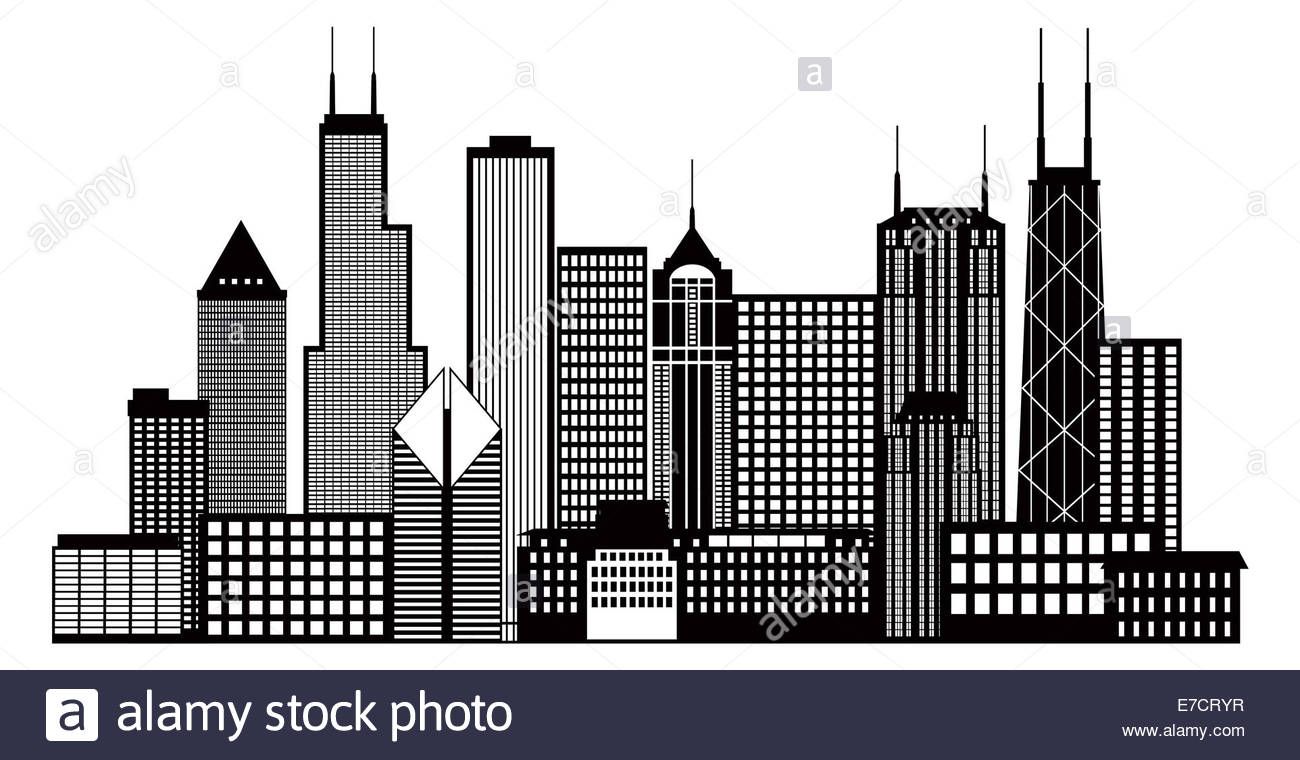 1300x760 chicago city skyline panorama black outline silhouette isolated - Chicago City Drawing