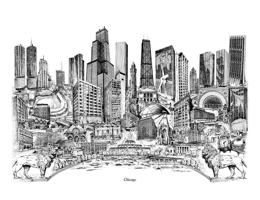 900x695 Chicago Drawing - Chicago City Drawing