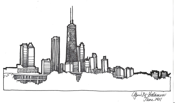 600x355 Chicago Skyline Drawing On Behance - Chicago City Drawing