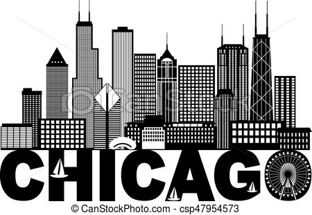 450x311 chicago city skyline text black and white illustration chicago - Chicago City Drawing