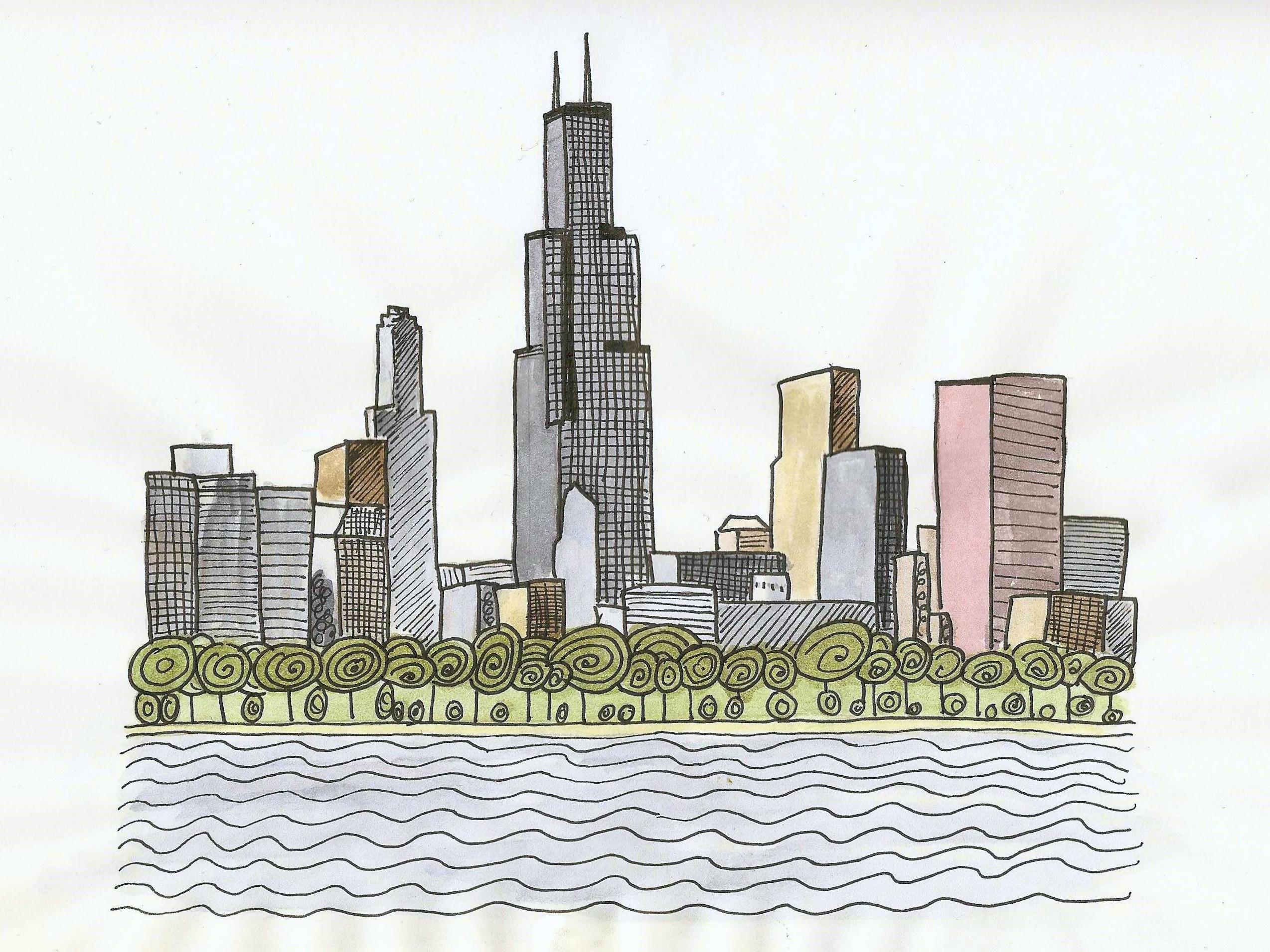 2548x1912 Day Chicago Skyline Making Made - Chicago City Drawing