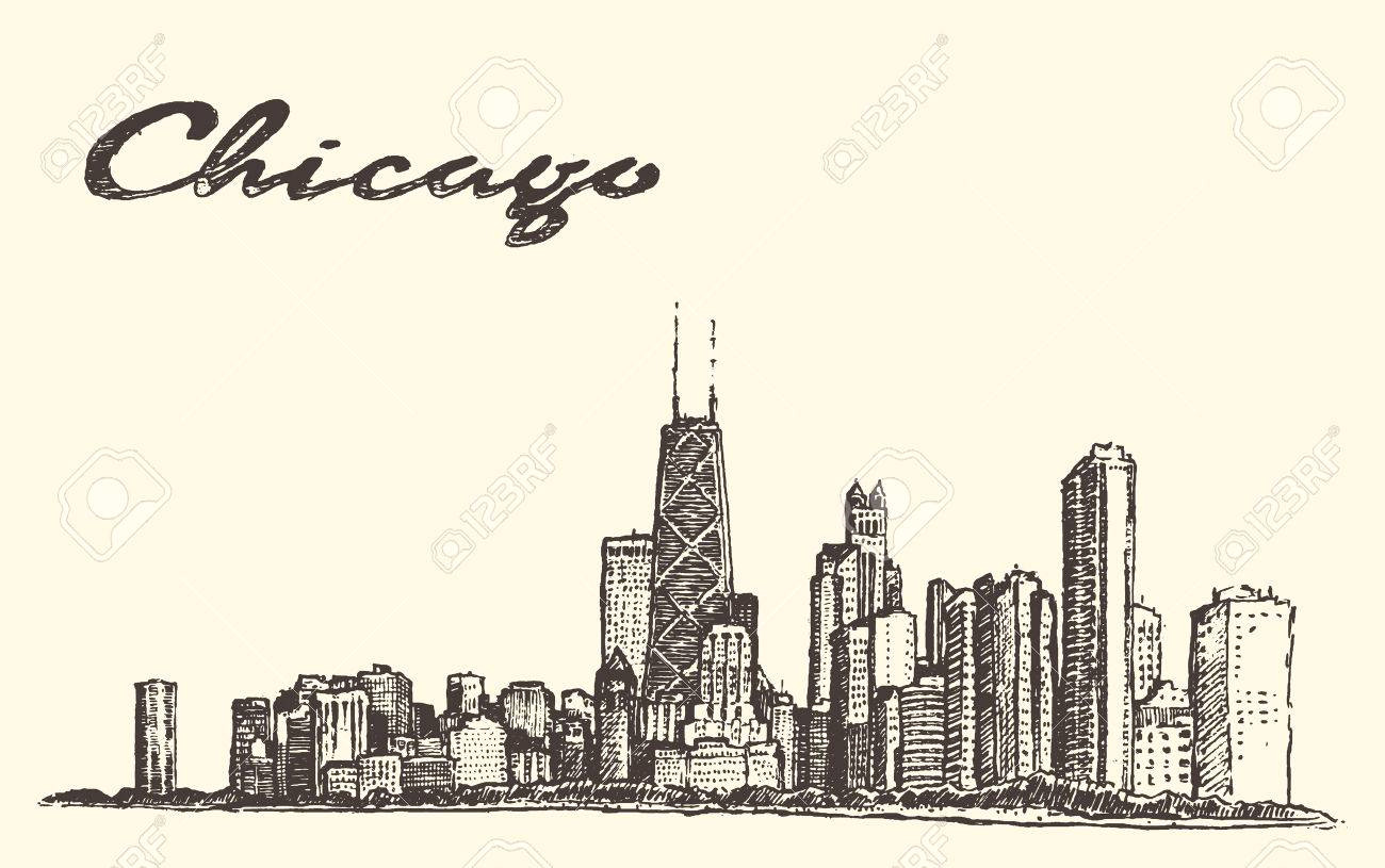 1300x815 Drawing Chicago Skyline - Chicago City Drawing