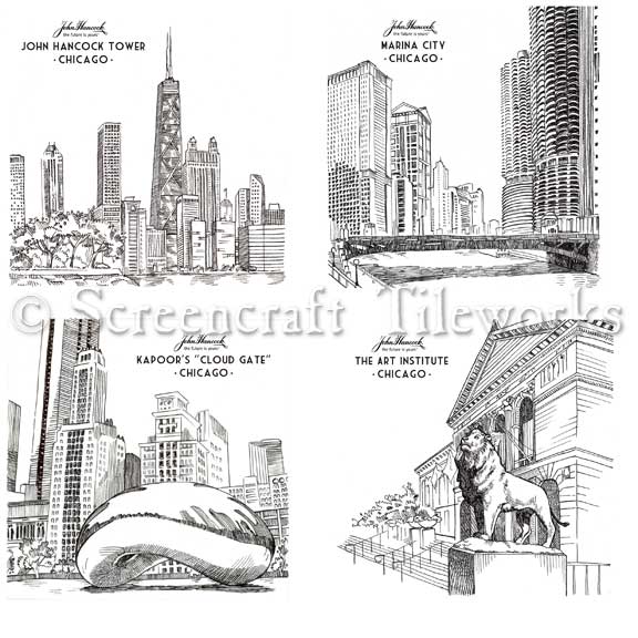 576x576 Line Drawings Of Chicago With Marina City - Chicago City Drawing