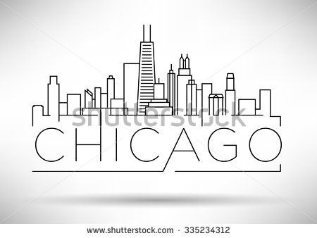 450x338 Linear Chicago City Silhouette With Typographic Design Drawings - Chicago City Drawing