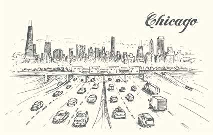 425x270 Chicago City Usa Sketch Label Home Decal Vinyl Sticker - Chicago City Drawing