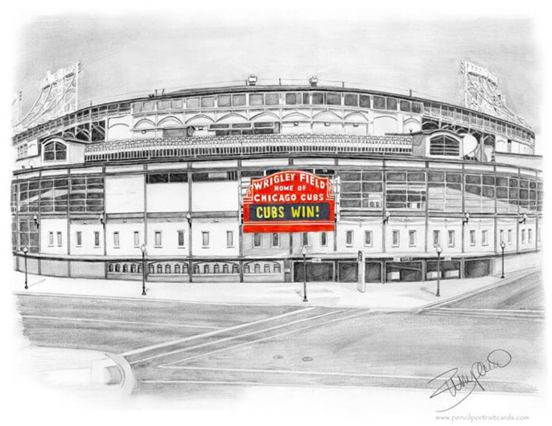 794x613 chicago cubs baseball wrigley field pencil drawing etsy - Chicago Cubs Drawings