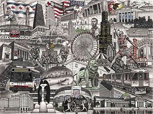 300x225 chicago collage drawing chicago blackhawks, bears, cubs, white - Chicago Cubs Drawings