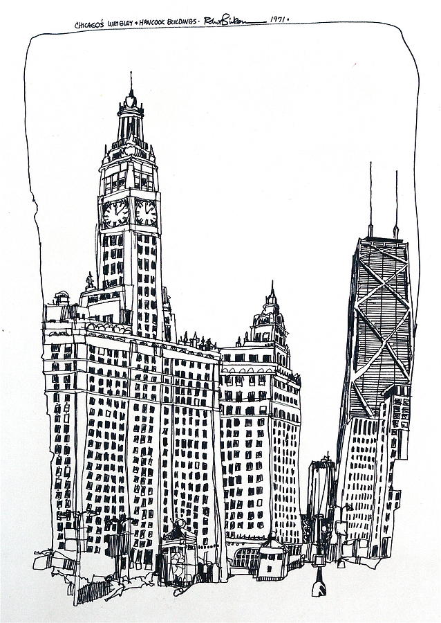 638x900 chicago wrigley and hancock buildings drawing - Chicago Drawing