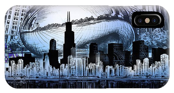 592x316 chicago skyline drawing collage iphone x case for sale - Chicago Skyline Drawing