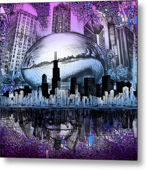 493x572 chicago skyline drawing collage metal print - Chicago Skyline Drawing