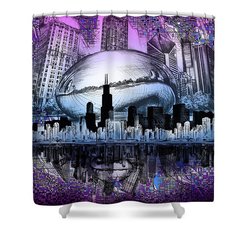 800x800 chicago skyline drawing collage shower curtain for sale - Chicago Skyline Drawing