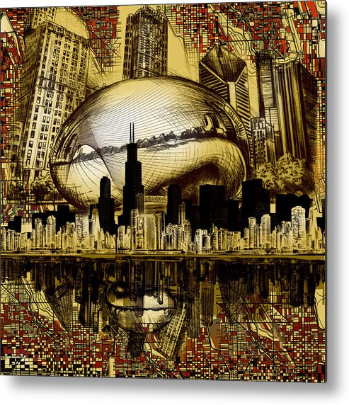 493x572 chicago skyline drawing collage metal print - Chicago Skyline Drawing
