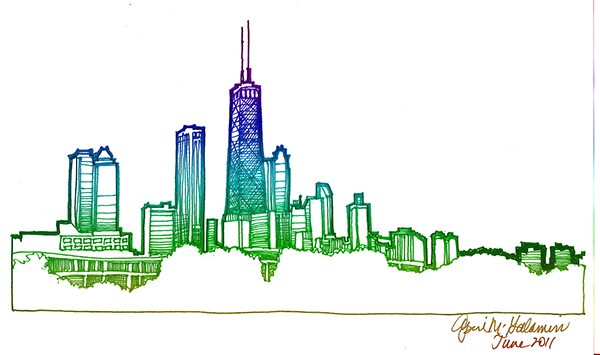 600x355 chicago skyline drawing on behance - Chicago Skyline Drawing
