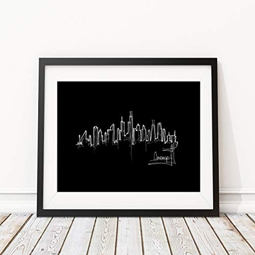 500x500 chicago skyline drawing inverted wall print - Chicago Skyline Drawing