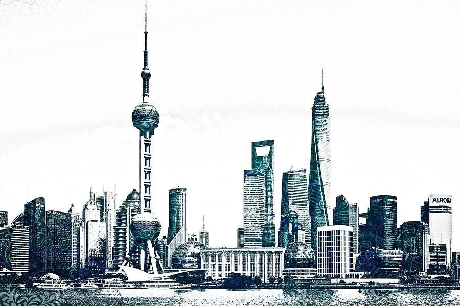 900x599 Shanghai Skyline Drawing - Chicago Skyline Drawing