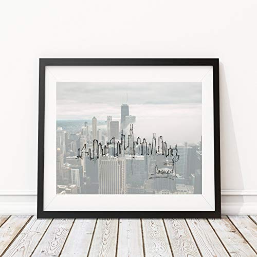 500x500 chicago skyline drawing overlay wall print - Chicago Skyline Drawing