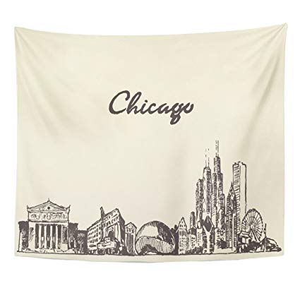 425x425 tompop tapestry drawing chicago skyline vintage - Chicago Skyline Drawing