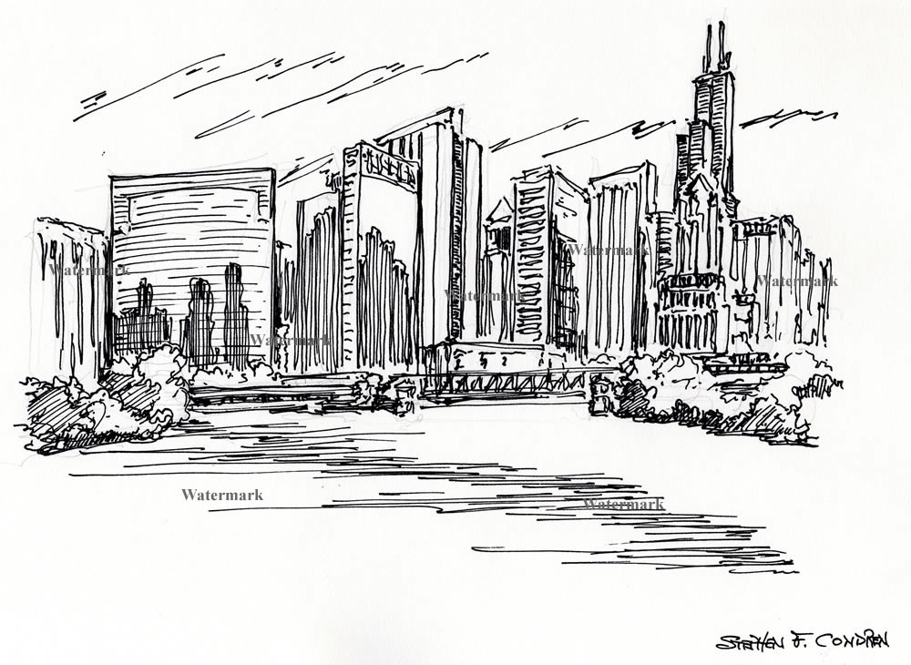 1000x730 chicago downtown skyline - Chicago Skyline Line Drawing