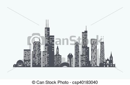 450x295 chicago skyline silhouette vector graphics, flat city - Chicago Skyline Line Drawing