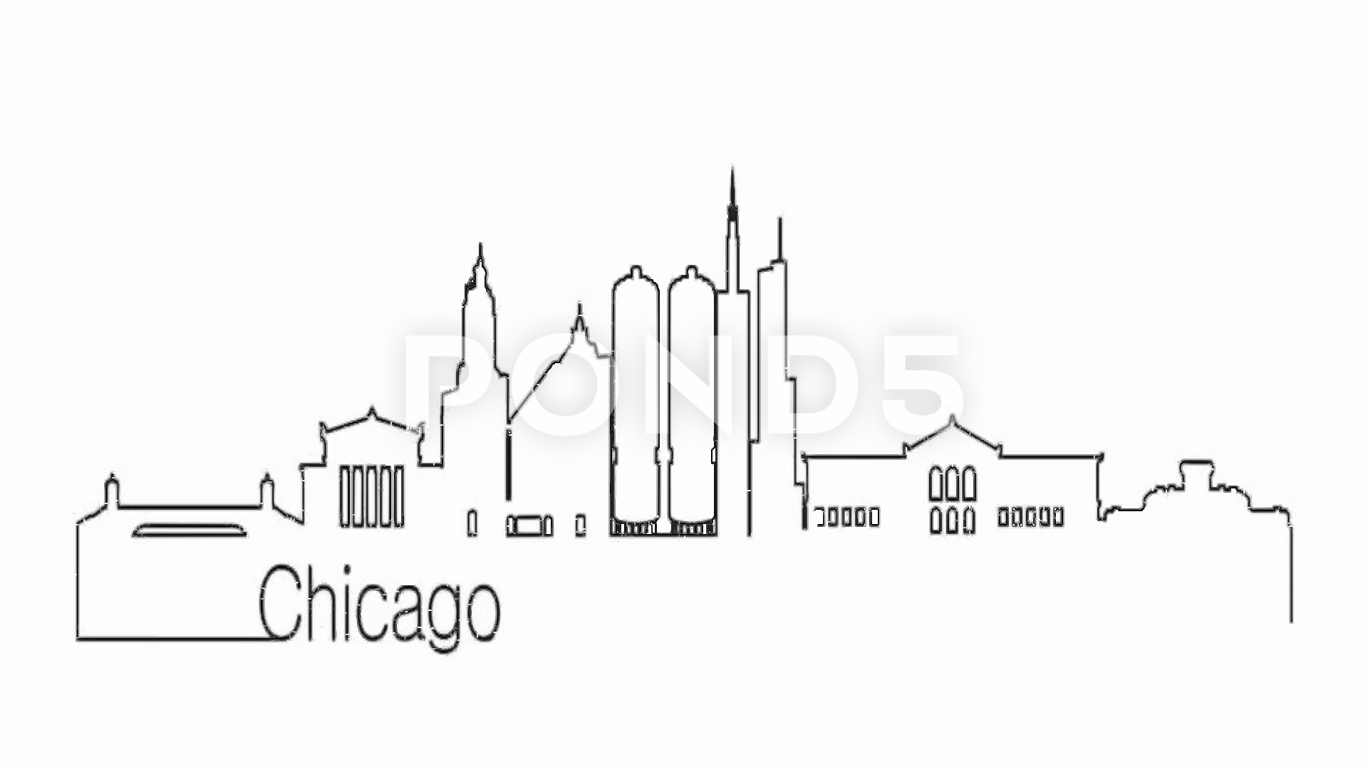 1920x1080 continuous line drawing city urban skyline outline of chicago hi - Chicago Skyline Line Drawing