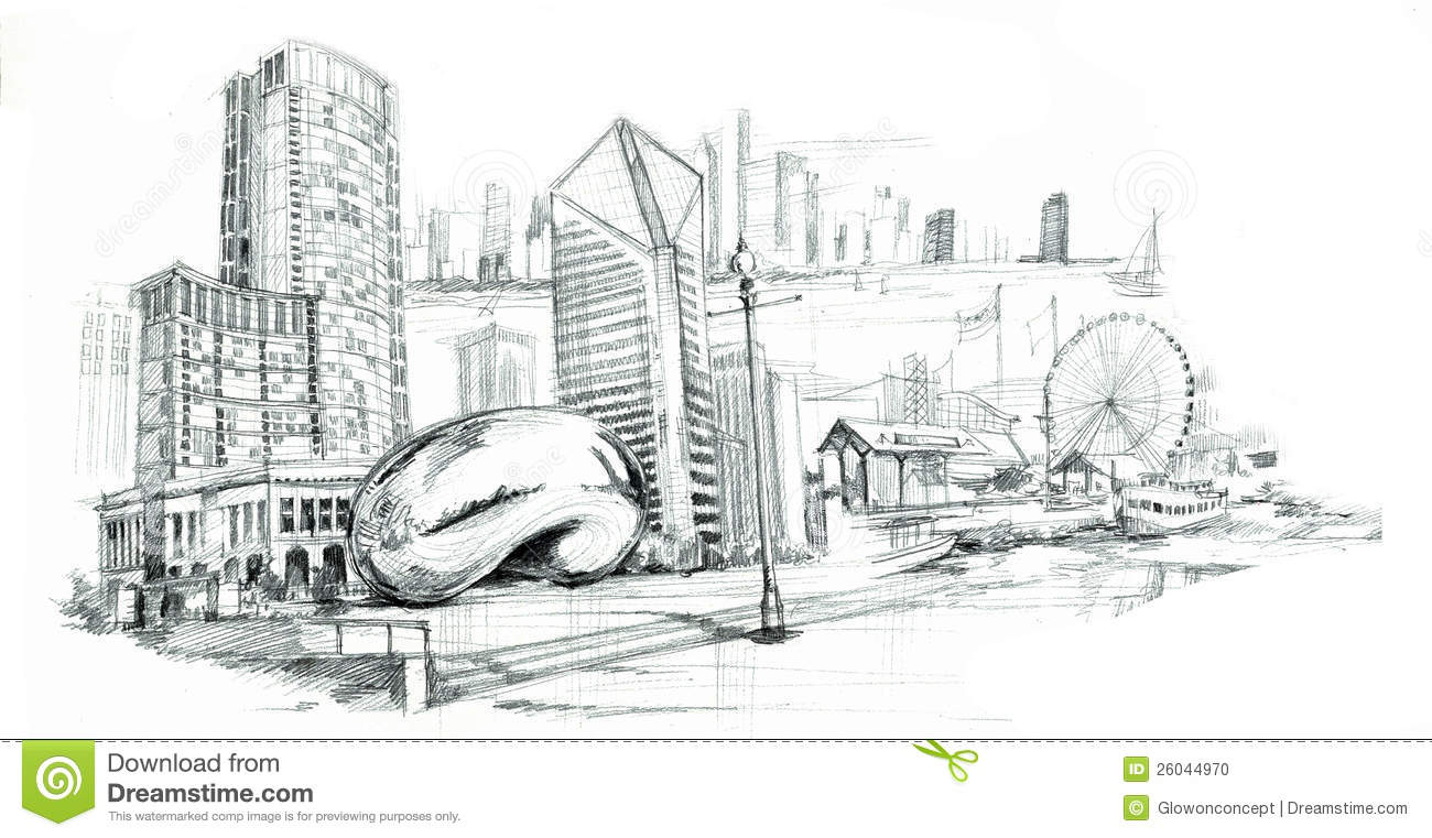 1300x761 Huge Collection Of 'chicago City Drawing' Download More Than - Chicago Skyline Line Drawing