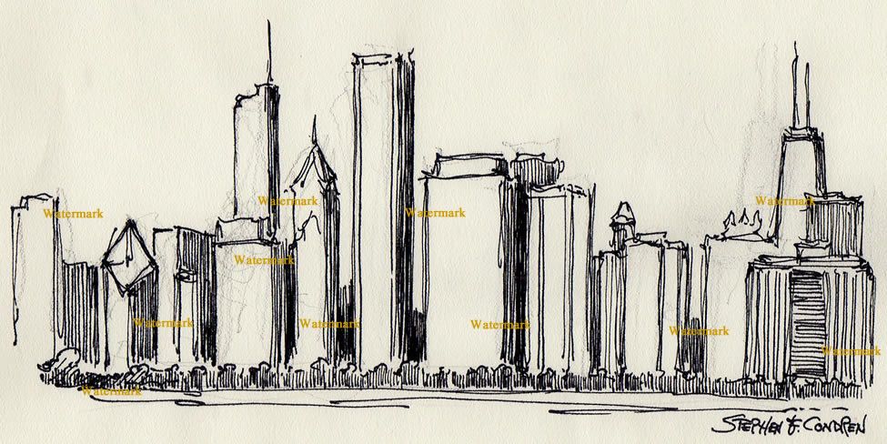 975x488 hand drawn chicago skyline - Chicago Skyline Line Drawing
