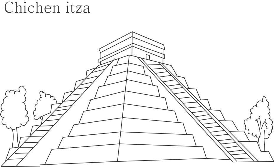 929x568 chichen itza printable coloring - Chichen Itza Drawing