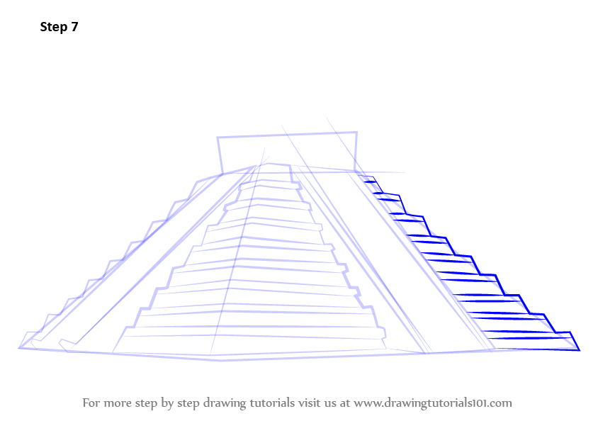 844x594 learn how to draw el castillo chichen itza - Chichen Itza Drawing