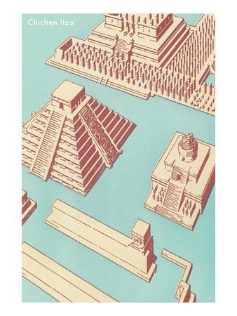 338x450 schematic drawing of chichen itza art print - Chichen Itza Drawing