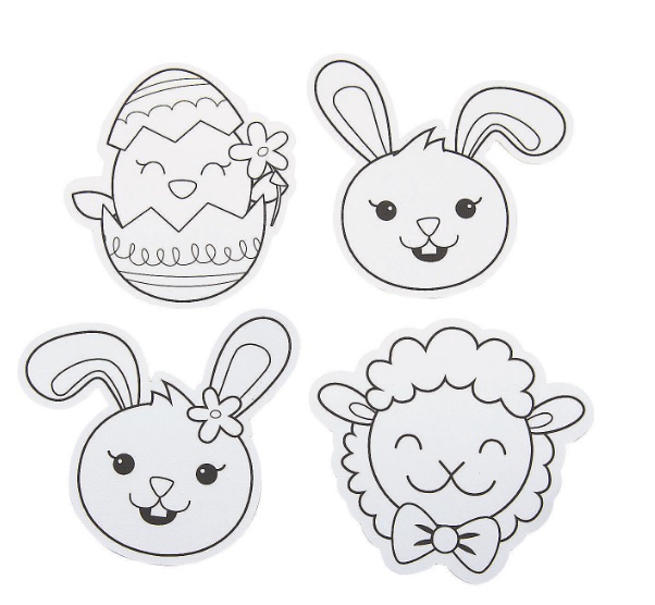 602x556 acomes easter egg rabbit chick sheep drawing for coloring badge - Chick Drawing Images