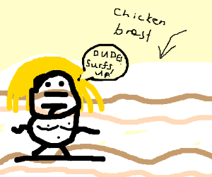 300x250 man surfing on a gigantic chicken breast drawing - Chicken Breast Drawing