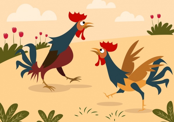600x422 Chicken Drawing Colored Cartoon Design Free Vector In Adobe - Chicken Drawing Cartoon