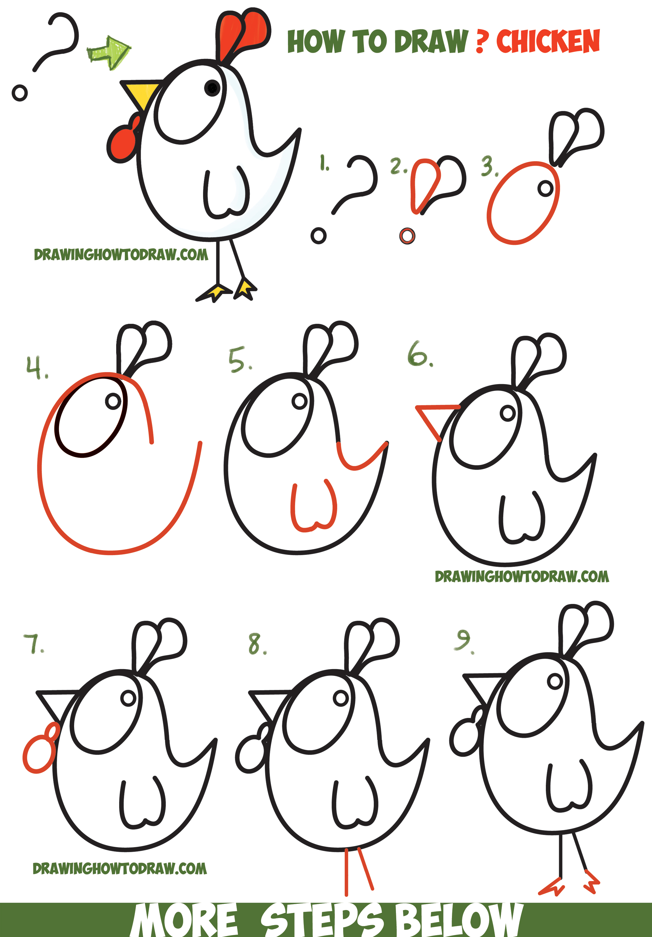 2200x3162 How To Draw A Cartoon Chicken Rooster From And ! Shapes - Chicken Drawing For Kids