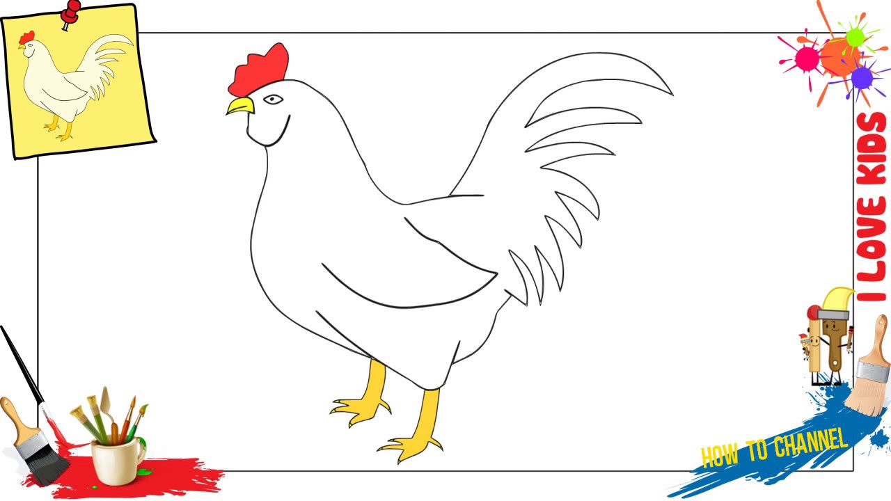 1280x720 How To Draw A Chicken Easy Slowly Step - Chicken Drawing For Kids