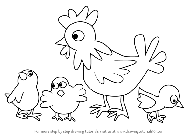 800x567 Learn How To Draw Chicken And Chicks - Chicken Drawing For Kids