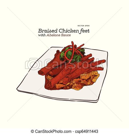 450x470 Braised Chicken Feet, Chinese Food Hand Draw Sketch Vector - Chicken Feet Drawing