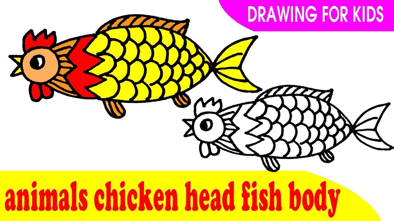 1280x720 How To Draw A Animals Chicken Head Fish Body - Chicken Head Drawing