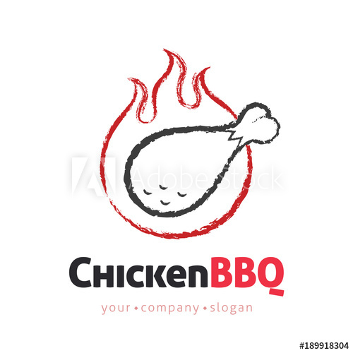 500x500 fried chicken leg vector logo design template with flames - Chicken Leg Drawing