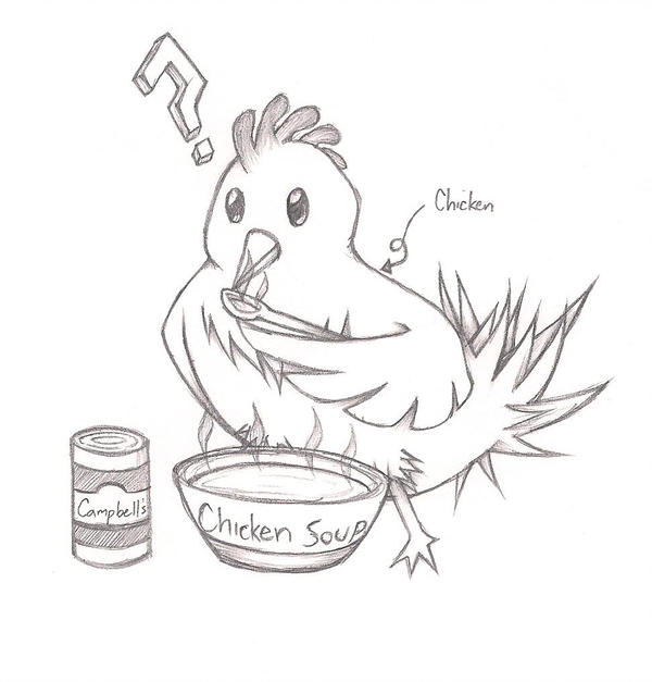 600x627 chicken eating chicken soup - Chicken Soup Drawing