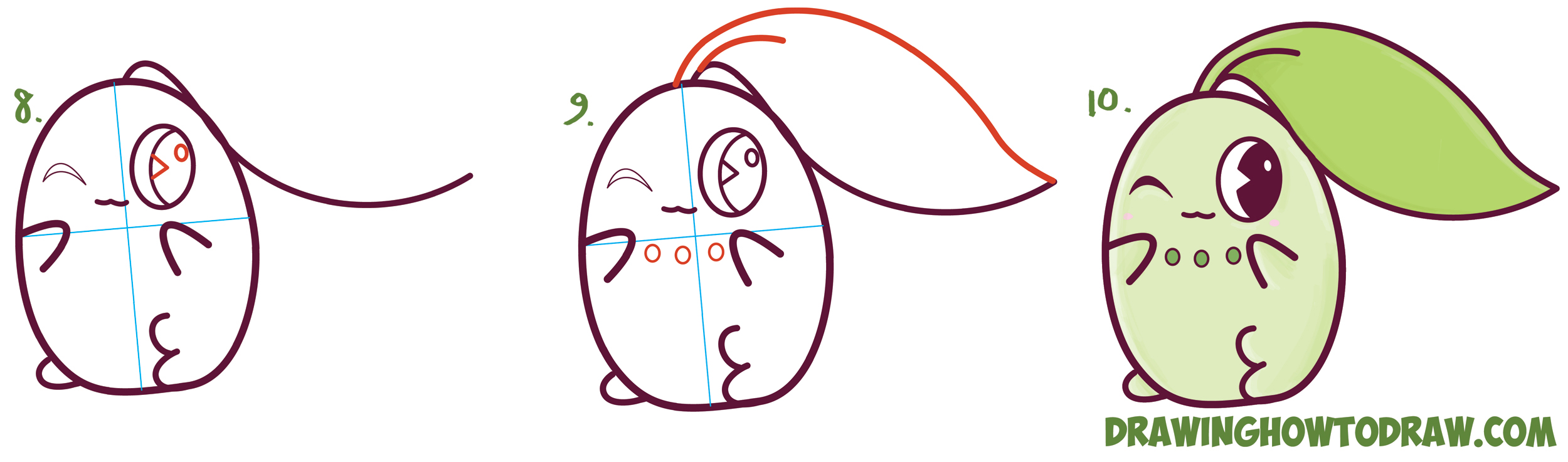 2500x737 How To Draw Cute Kawaii Chibi Chikorita From Pokemon In Easy - Chikorita Drawing