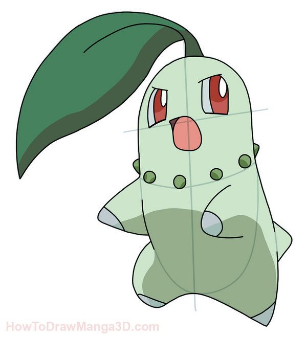 600x659 How To Draw Chikorita Pokemon Step - Chikorita Drawing
